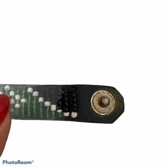 Vintage Leather & Glass Bead Snap‎ Closure Bracelet - Picture 4 of 9